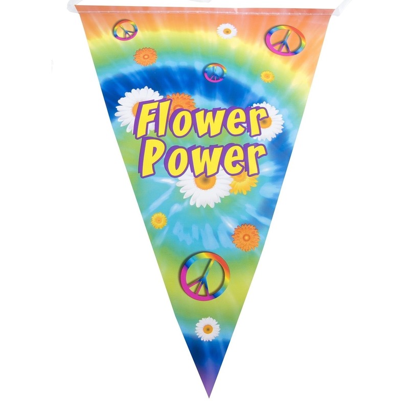 Vlaggenlijn flower power hippie sixties feest decoratie - 5 meter - thema slingers -