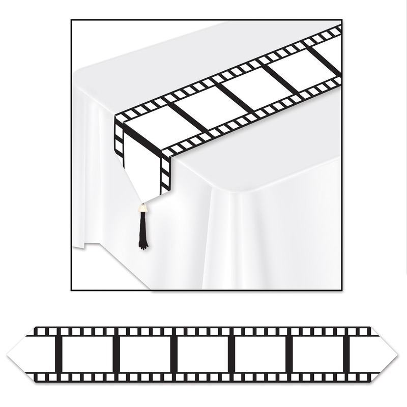 Filmstrip thema tafelloper - Hollywood thema - papier/plastic - 28 x 183 cm - versiering -