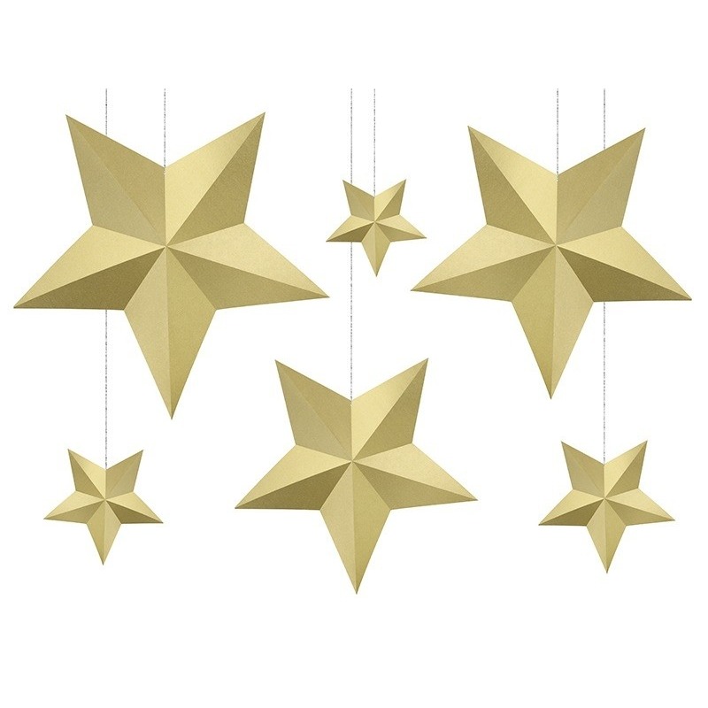 6x DIY gouden glitter sterren hangers -