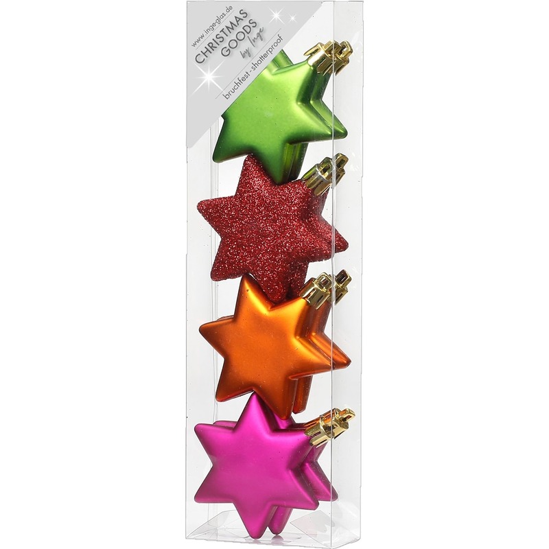 Christmas goods Kersthangers - 4x - gekleurde sterren - 6 cm -