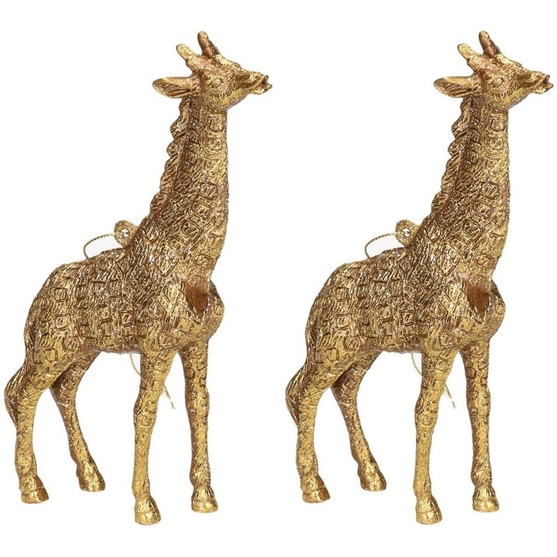 2x Kersthangers figuurtjes giraf goud 8 cm -