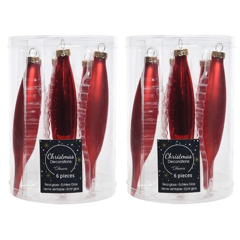 12x Rode kerstballen pegels glas 15 cm -