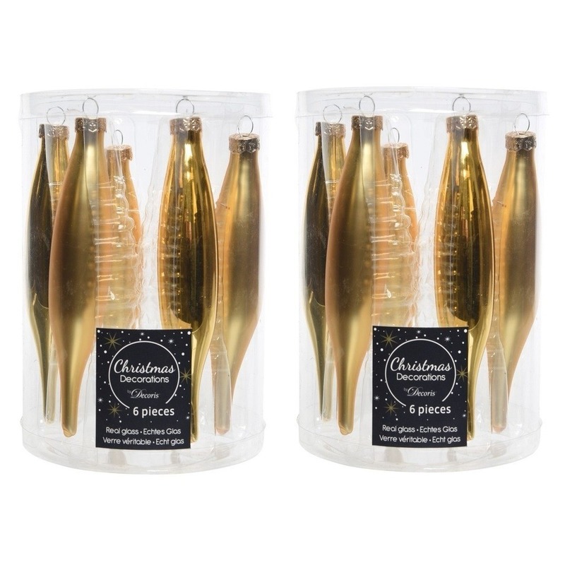 12x Gouden kerstballen pegels glas 15 cm -