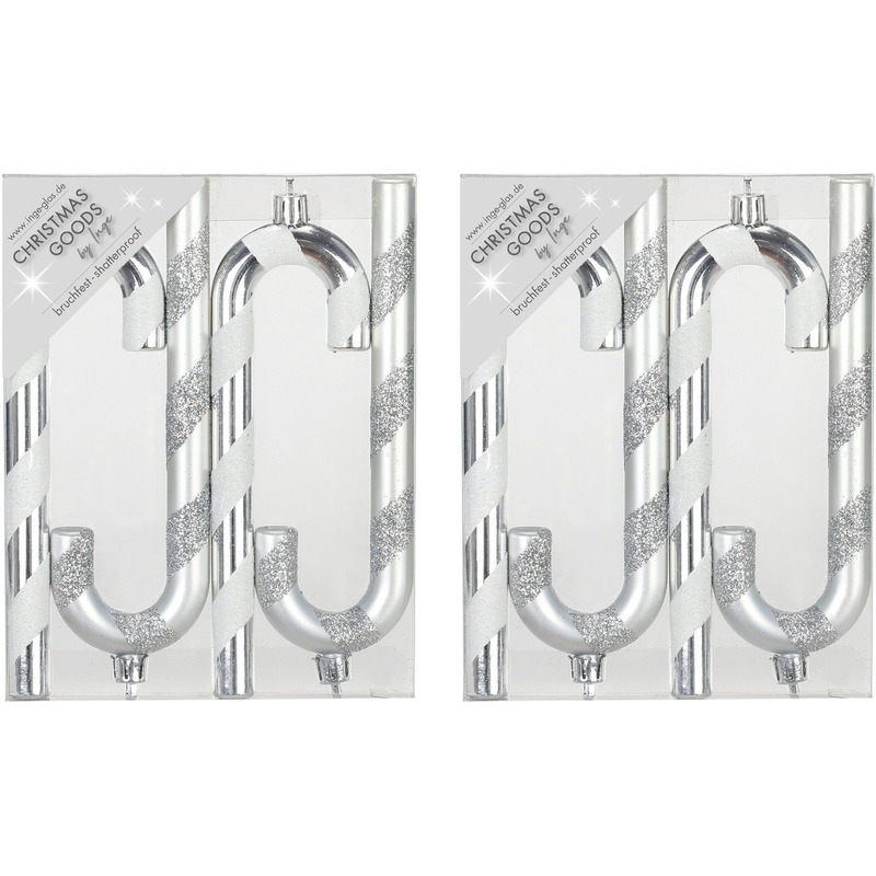8x Kersthangers figuurtjes zuurstokken zilver 14 cm -