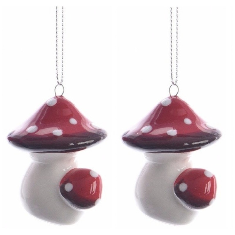 2x Kerstboom decoratie paddenstoel 4 cm -