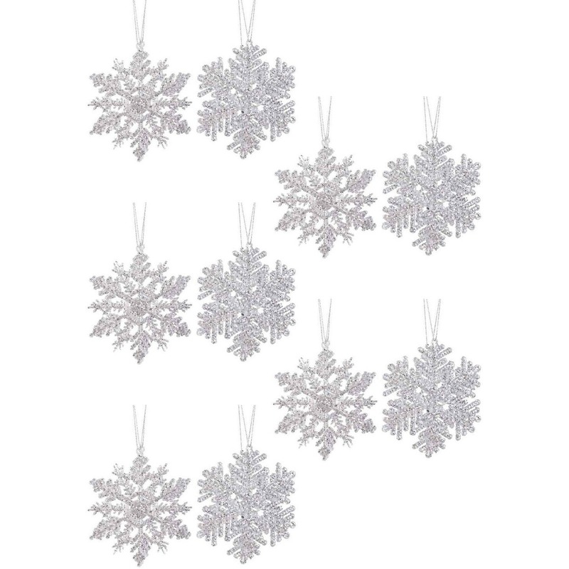 10x Kersthangers figuurtjes zilveren sneeuwvlok/ster 12 cm -