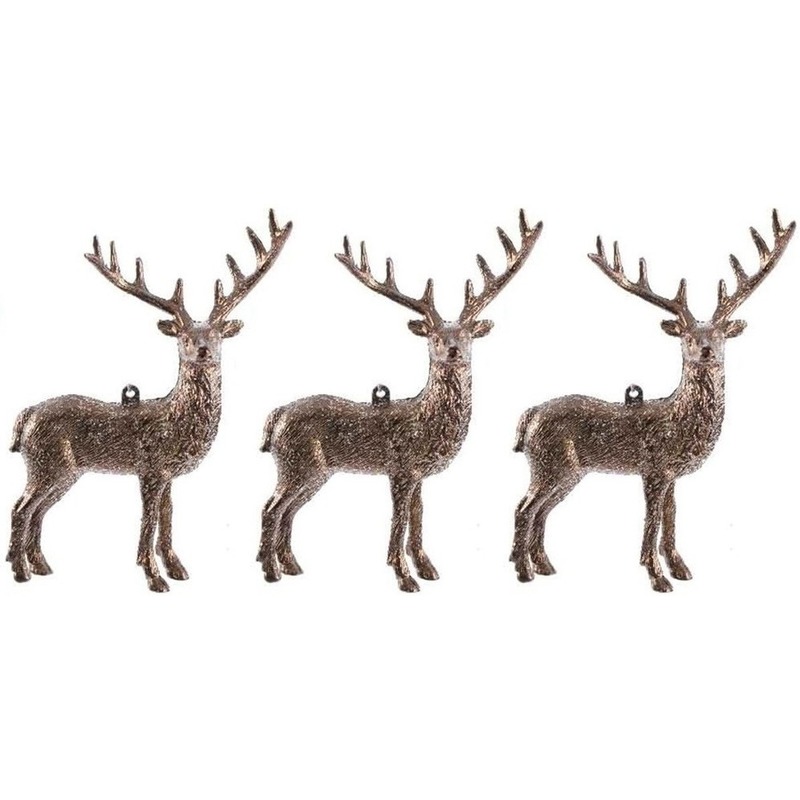 3x Kersthangers figuurtjes hert koperkleur 14 cm -