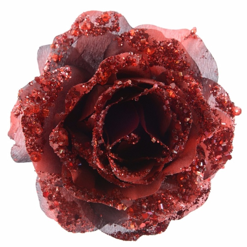 3x Kerstboom decoratie roos rood 14 cm -