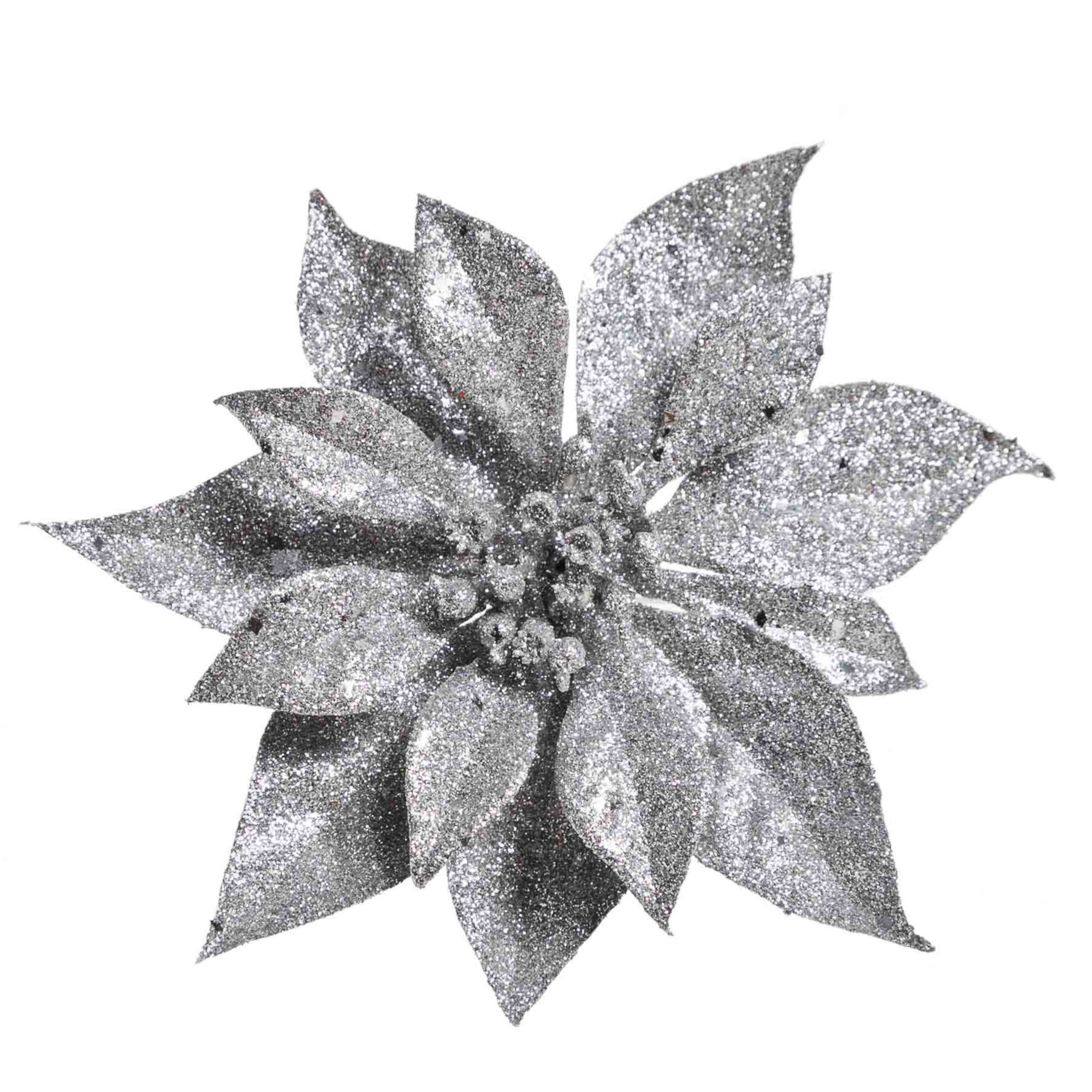 1x Kerstboomversiering bloem op clip zilveren kerstster 18 cm -
