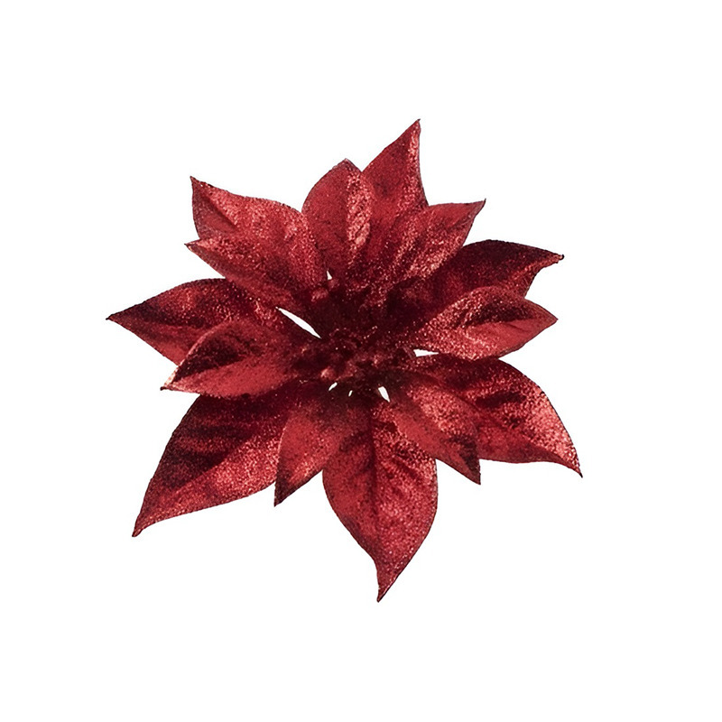 1x Kerstboomversiering bloem op clip rode kerstster 18 cm -