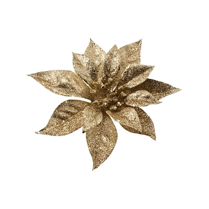 Kersthanger - bloem - op clip - goud - 18 cm - Kerstboomversiering -