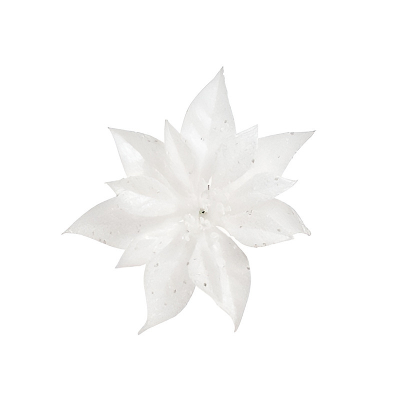 Cosy & Trendy Kersthanger - bloem - op clip - wit - 18 cm -