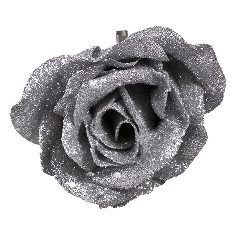 Kersthanger - bloem - op clip  - zilver - 9 cm - Kerstboomversiering -