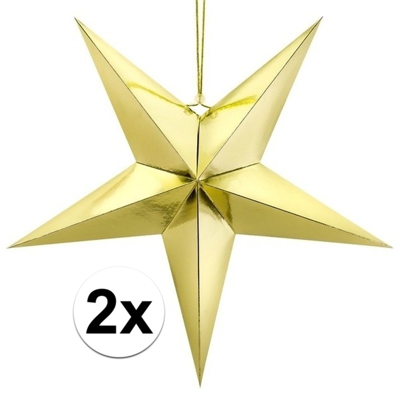 Kerstster - 2x - goud - 45 cm - decoratie ster - karton - lampion - kerstversiering -