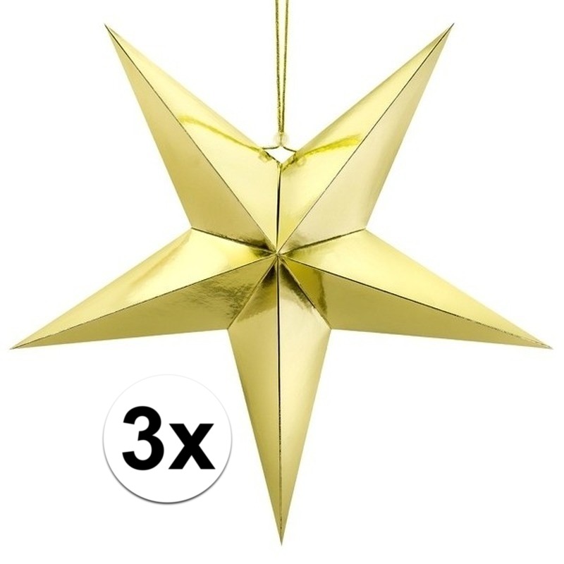Kerstster - 3x - goud - 45 cm - decoratie ster - karton - lampion - kerstversiering -