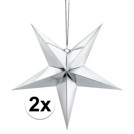2x Zilveren sterren 30 cm Kerst decoratie/versiering -