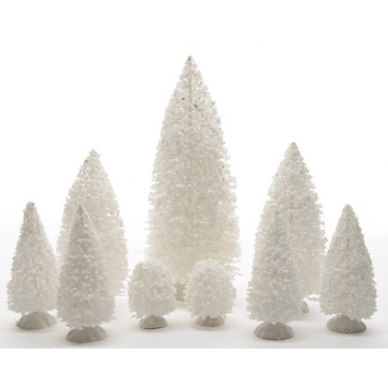 Kerstdorp kerstbomen - 9x st - wit - polyresin - Miniatuur boompjes -