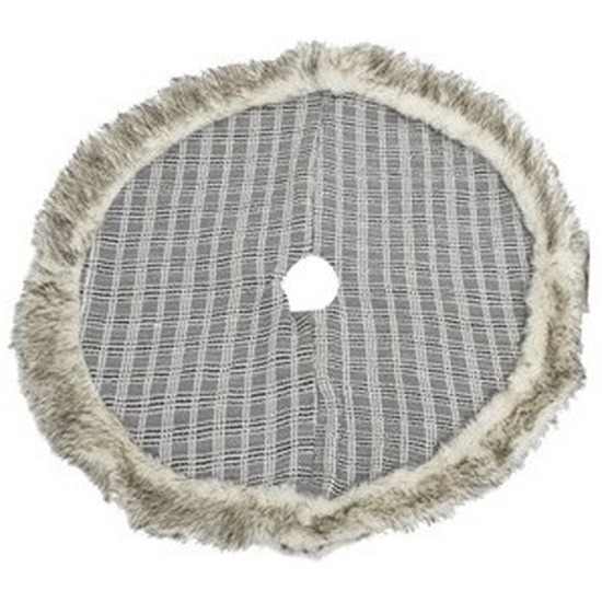 Kerstboomrok/kerstboom kleed - grijze geruit - met bontrand - D90 cm -