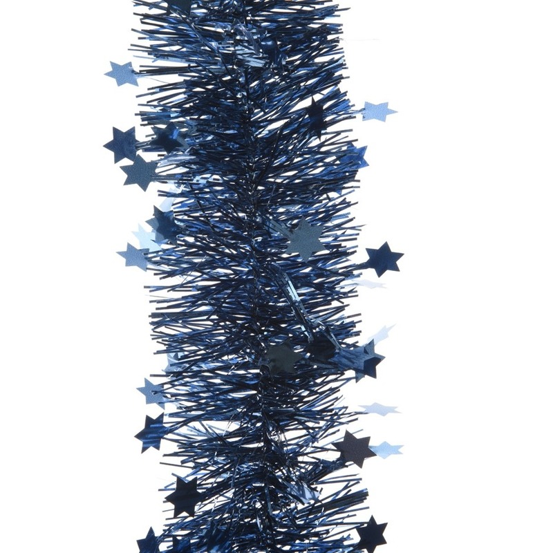 Kerstslinger - sterren - donkerblauw - 270 x 10 cm - lametta/folie - kerstboomslinger -