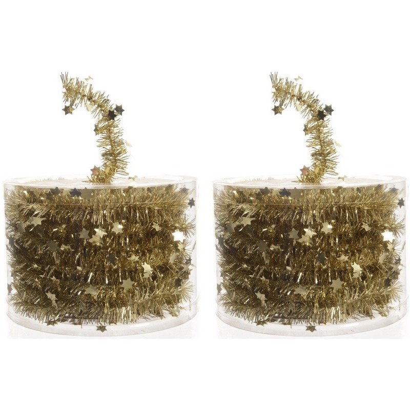 2x Kerstboom sterren folie slinger goud 700 cm -