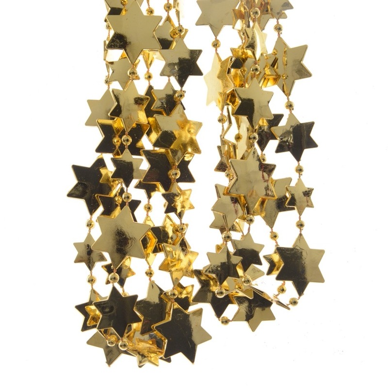 Decoris kerstslingers - 2x st - goud - sterren - 270 cm - kunststof - kerstversiering -