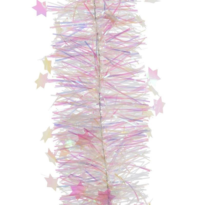 Kerstslinger - sterren - parelmoer - 270 x 10 cm - lametta/folie - kerstboomslinger -