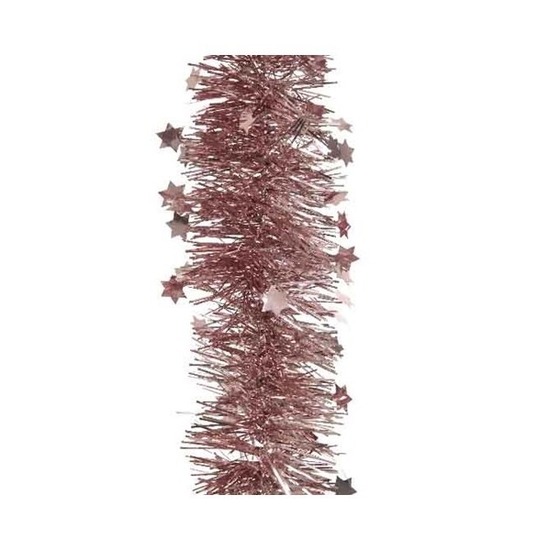 Kerstslinger - sterren - oudroze - 270 x 10 cm - lametta/folie - kerstboomslinger -