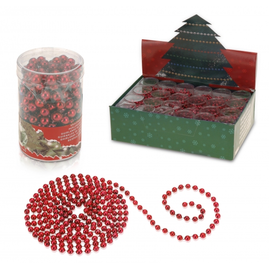 Kralenslinger - 1 stuk - rood - kunststof - 270 cm - kerstversiering -