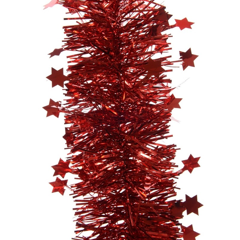 Kerstslinger - sterren - rood - 270 x 10 cm - lametta/folie - kerstboomslinger -