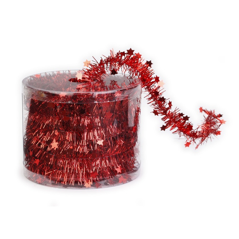 Kerstslinger - rood - folie lametta - 3,5 cm x 700 cm - kerstboom versieringen/decoratie -