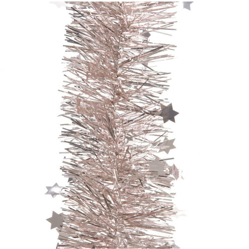 Kerstslinger - sterren - lichtroze - 270 x 10 cm - lametta/folie - kerstboomslinger -