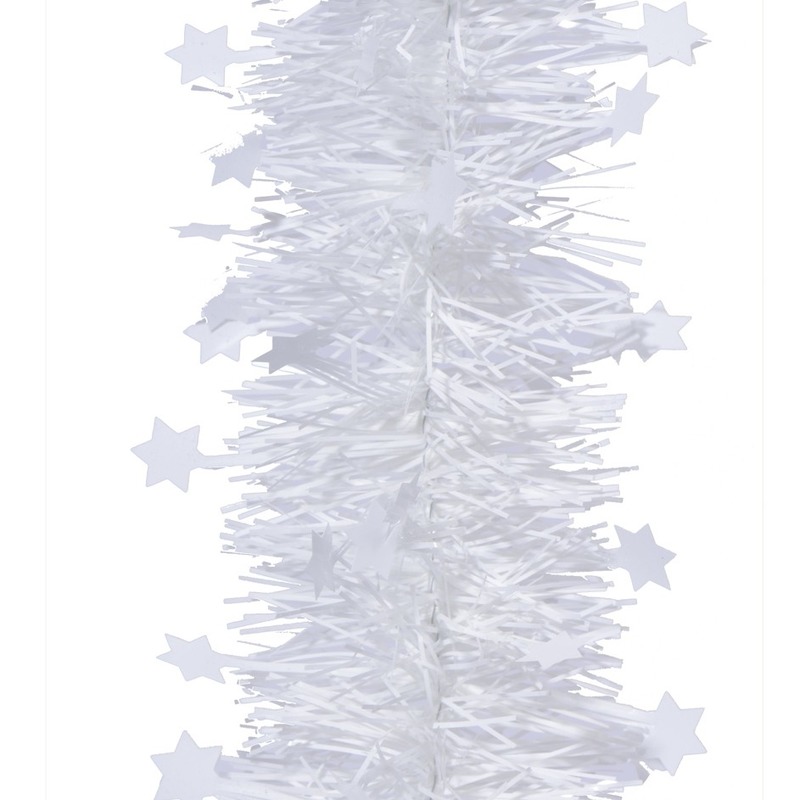 Kerstslinger - sterren - wit - 270 x 10 cm - lametta/folie - kerstboomslinger -