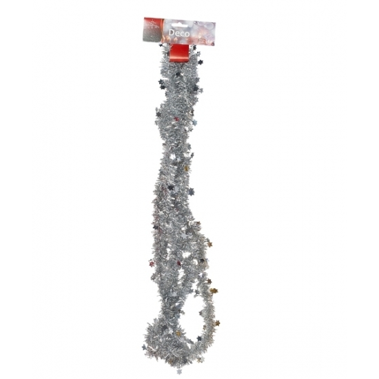 Kerstslinger - zilver - sterretjes - 270 cm - folie/lametta - kerstboomversiering -