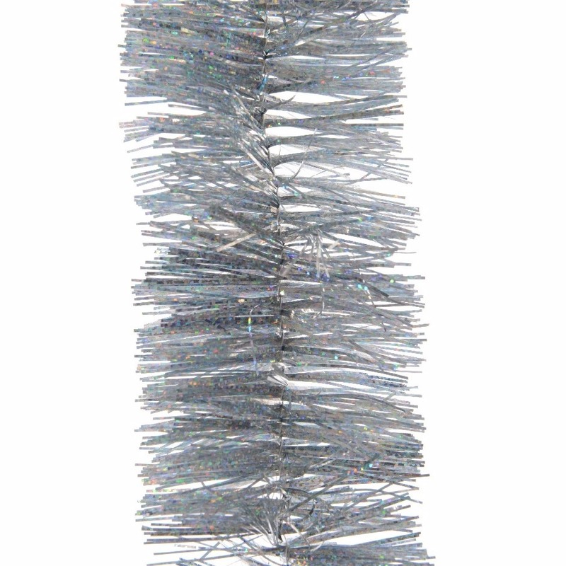 Decoris kerstslinger - zilver - 270 x 7,5 cm - glitter - tinsel/folie - lametta kerstboomversiering -