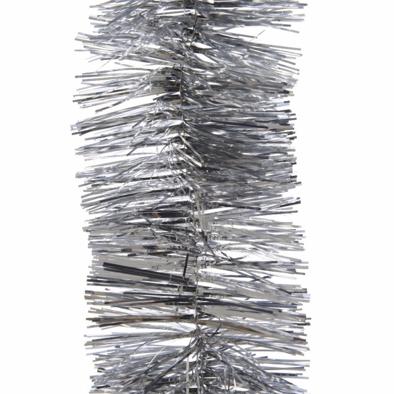 Decoris Kerstslingers - 2x st - zilver - glanzend lametta - 270 cm - guirlandes -