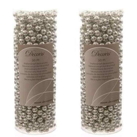 2x Kerst kralenslinger zilver 10 mtr -