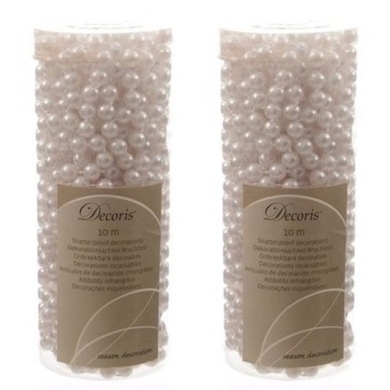 2x Kerst kralenslinger wit 10 mtr -