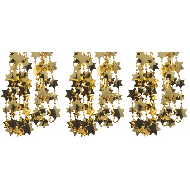 Kerstslingers - 3x st - sterren - goud - 270 cm - kunststof - kralenslingers - slingers -