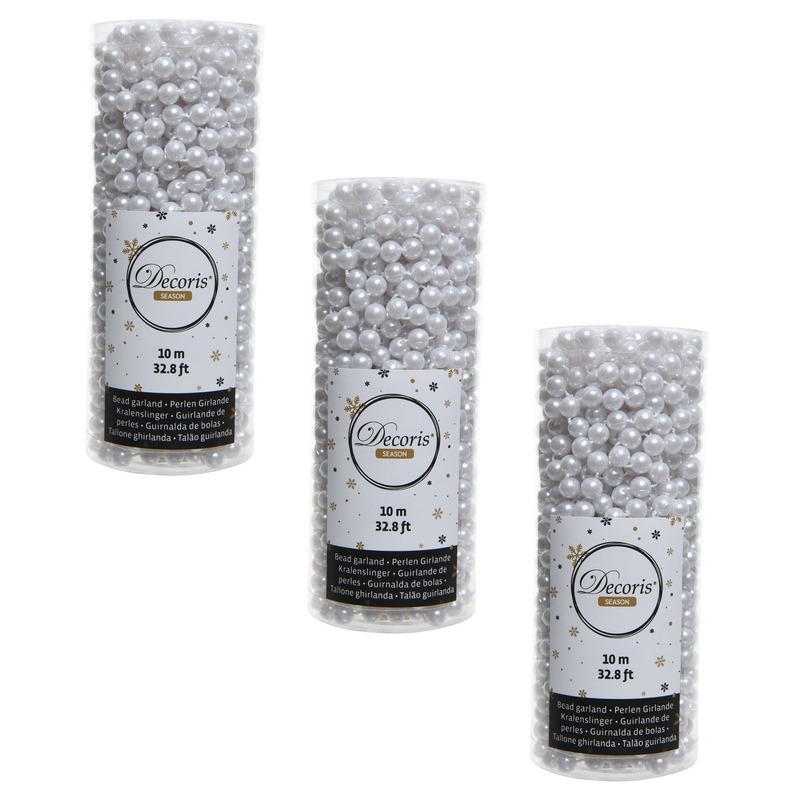 3x Winter witte kralenslingers kerstslinger 10 mtr -