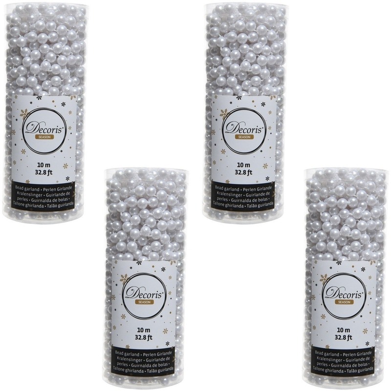 4x Winter witte kralenslingers kerstslingers 10 mtr -