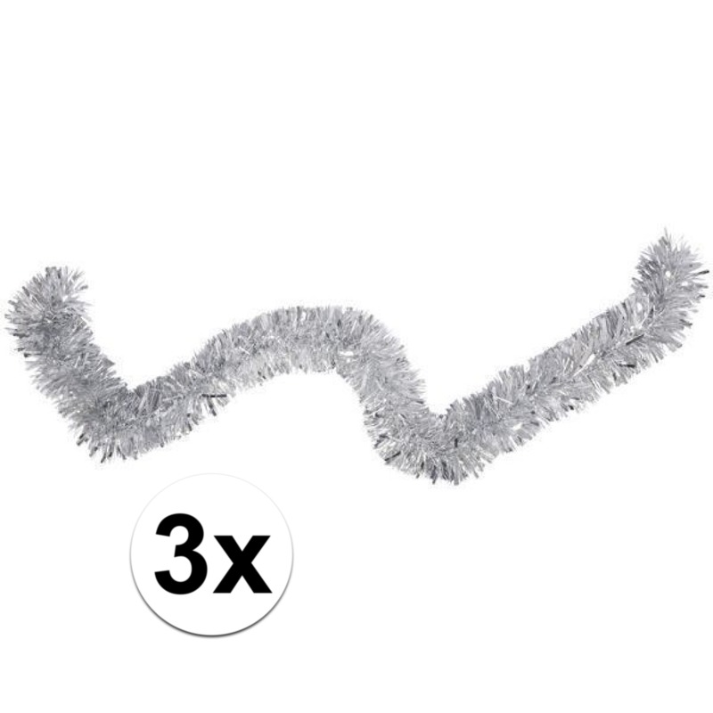 3x Folieslinger / kerstslinger zilver 15cm x 2 m -