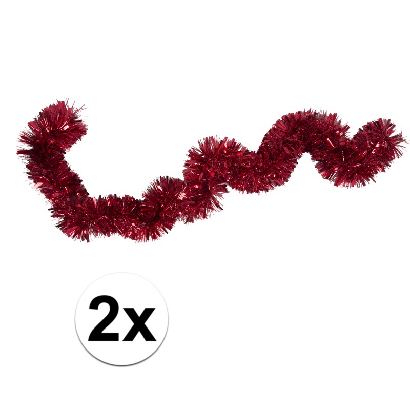 2x Folieslinger / kerstslinger rood 15 cm x 2 m -