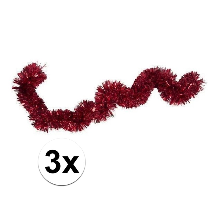 3x Folieslinger / kerstslinger rood 15 cm x 2 m -