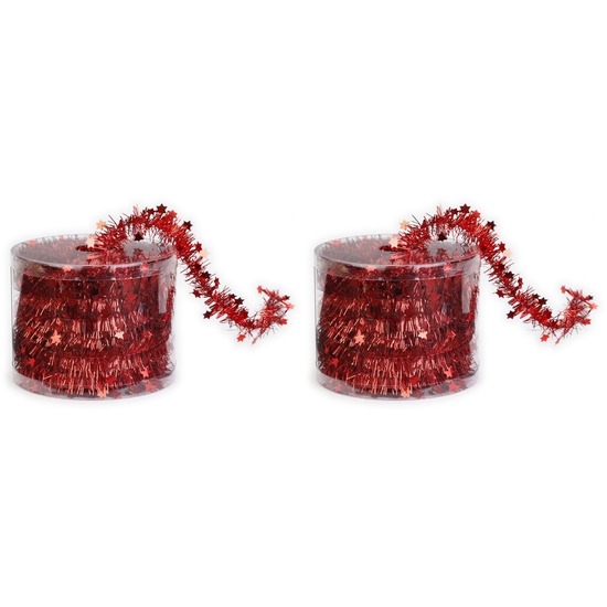 2x Dunne rode folie kerstslingers 3,5 x 700 cm -
