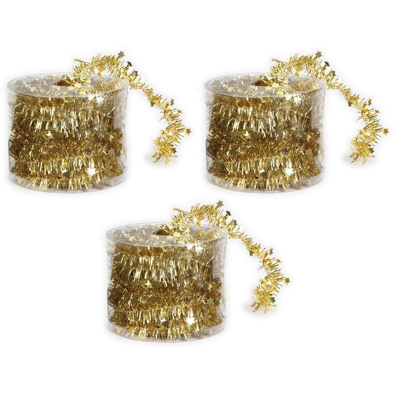 3x Dunne gouden folie kerstslingers 3,5 x 700 cm -