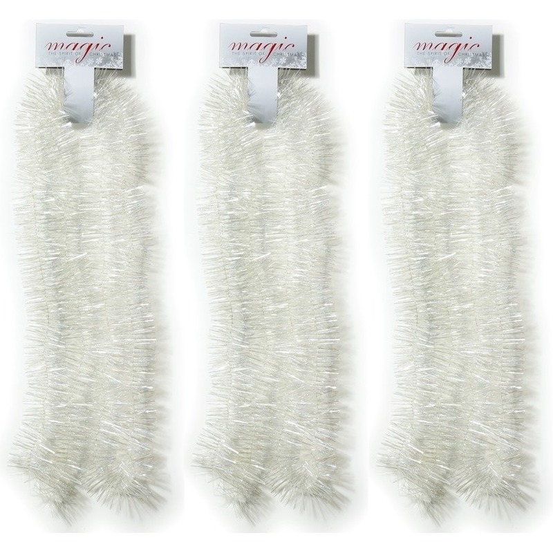 3x Witte spiralen met sterren 7,5 x 200cm kerstboom versieringen -