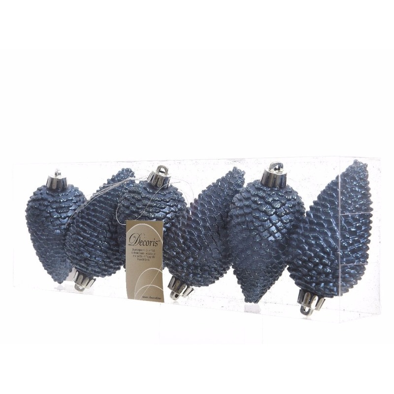 Kerstboom kerstbal dennenappels blauw Elegant Christmas 6 stuks -
