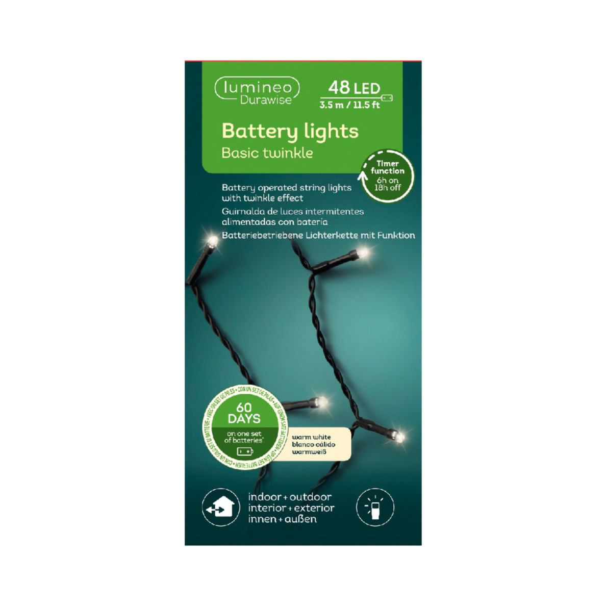 Kerstverlichting - LED - op batterij - 400 cm - buiten - 48 lampjes - boomverlichting -