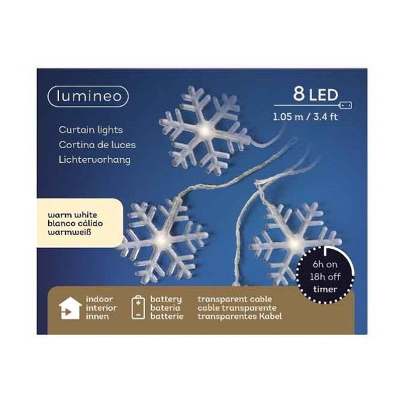 Kerstverlichting sneeuwvlok lichtsnoer warm wit op batterij 105 cm -