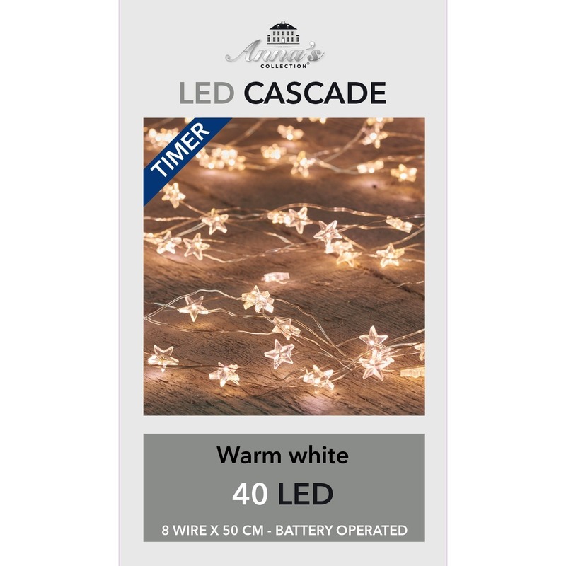 Cascade draadverlichting met timer 40 sterren lampjes warm wit 8x 50 cm -